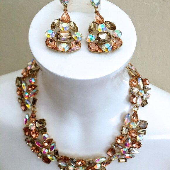 Rhinestone Necklace Pierced Dangle Earrings NEW from Greece - Picture 14 of 14